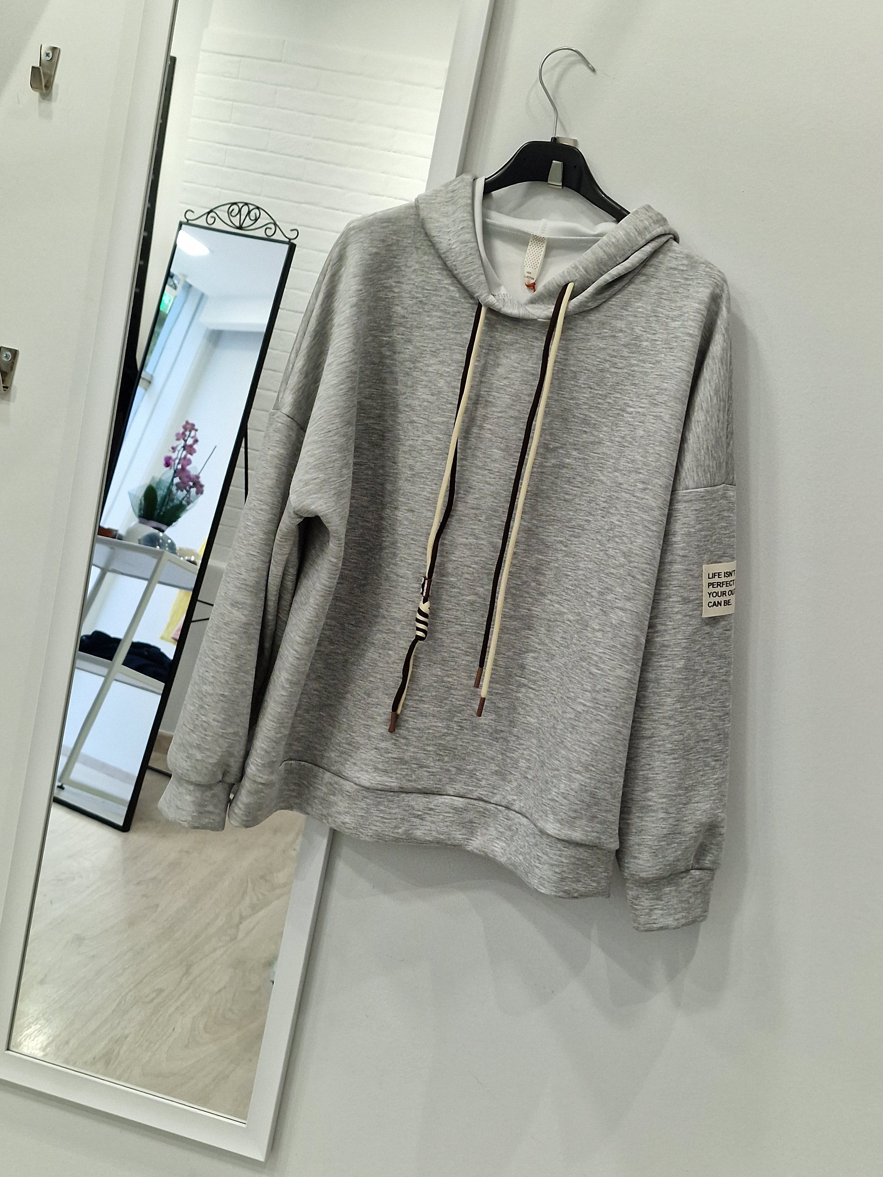 Oversized Φούτερ με Κουκούλα - Γκρι