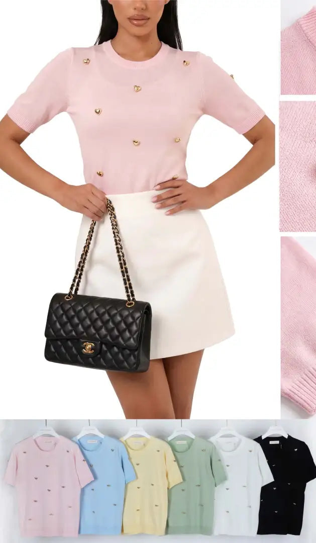 Πλεκτή Μπλούζα με Χρυσές Καρδιές