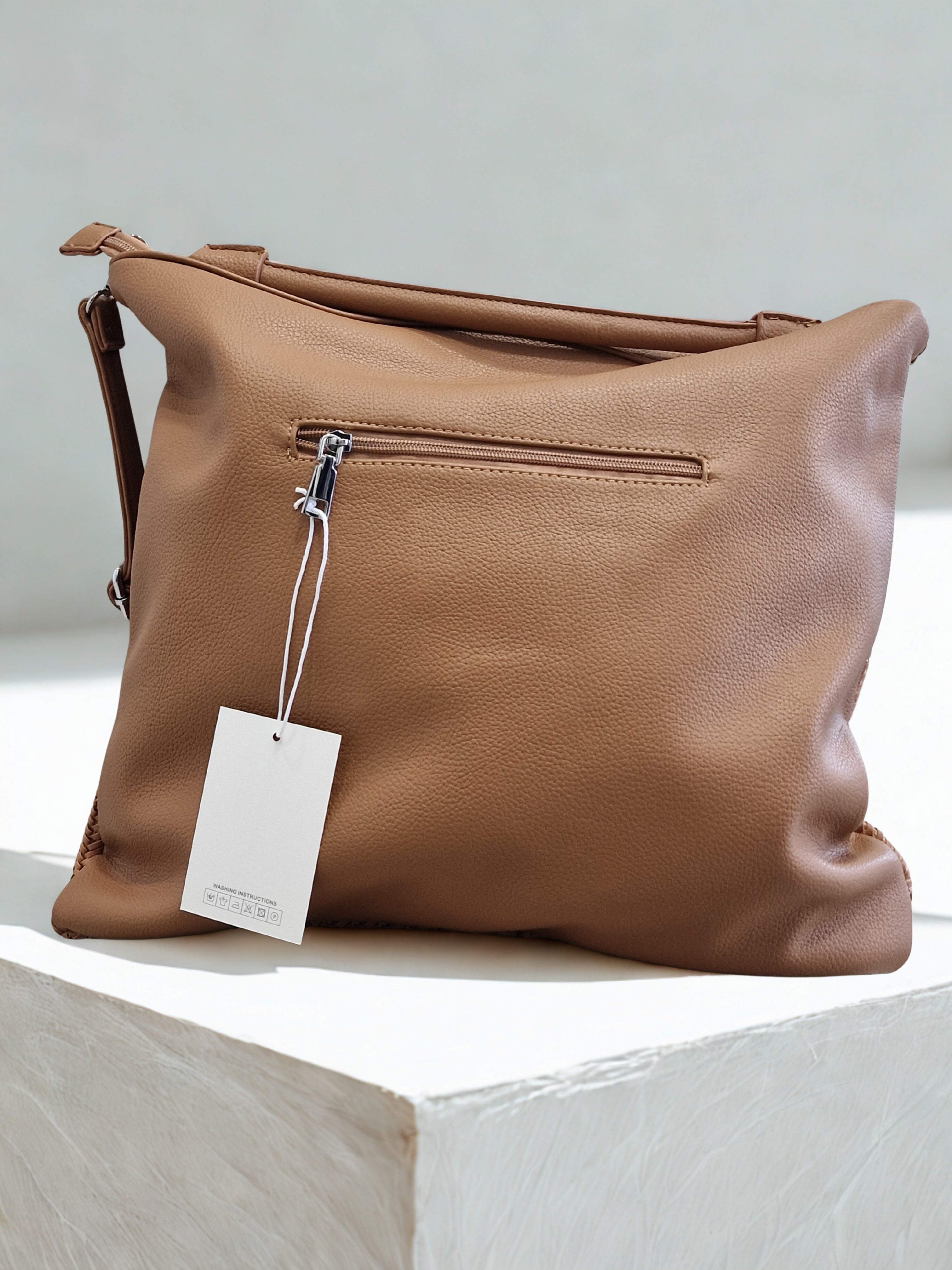 Πλεκτή Τσάντα Crossbody - Καφέ/Μπεζ