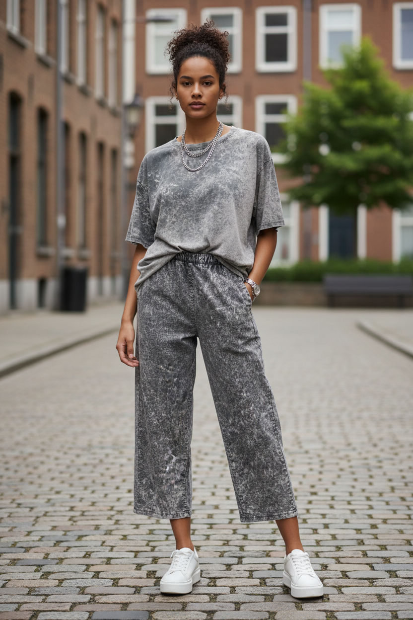 Acid Wash Co-ord Ankle Length Street Style