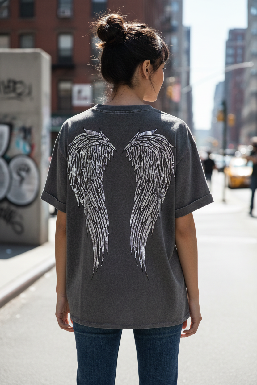 Angel T-shirt Γκρι - Πίσω Όψη Street Style