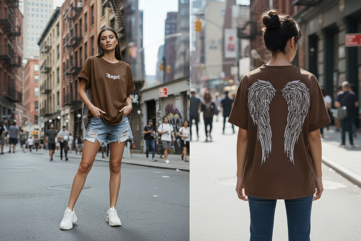 Angel T-shirt Σκούρο Καφέ