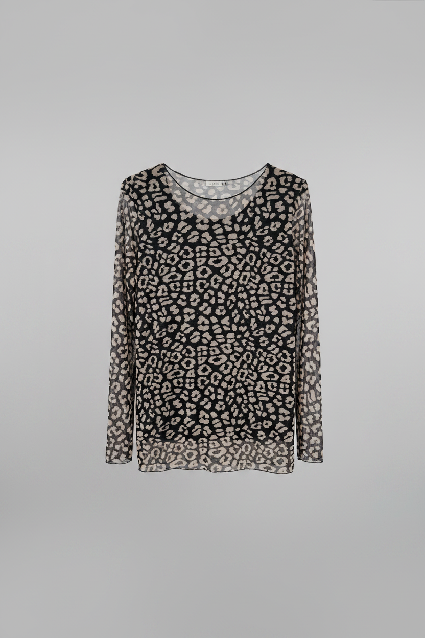 Μπλούζα Leopard Mesh Μαύρο/Μπεζ - Product Shot