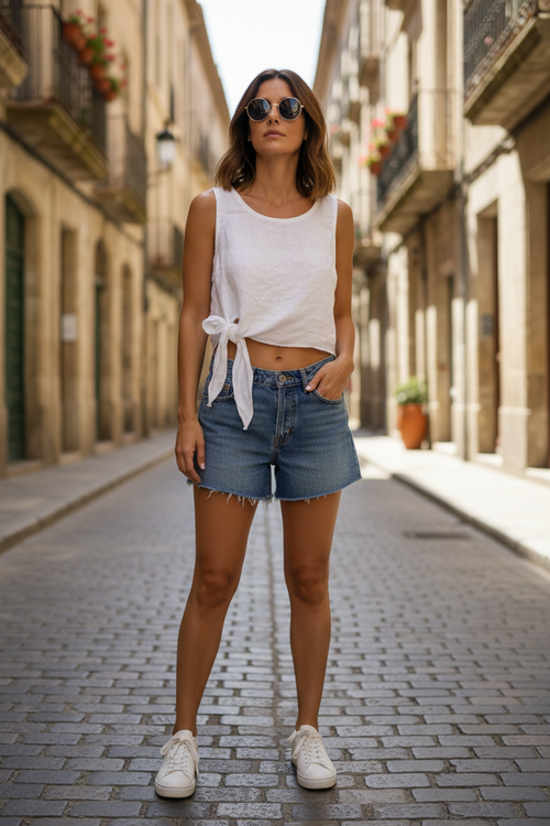 Linen Crop Top White - Street Style