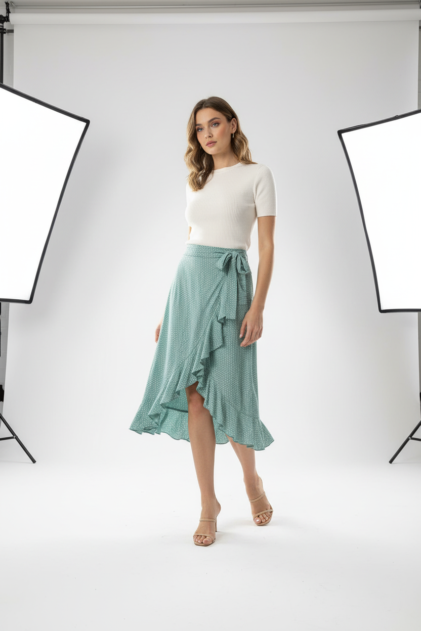 Mint Green Floral Wrap Φούστα