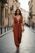 Jumpsuit boho terracotta AI model street style