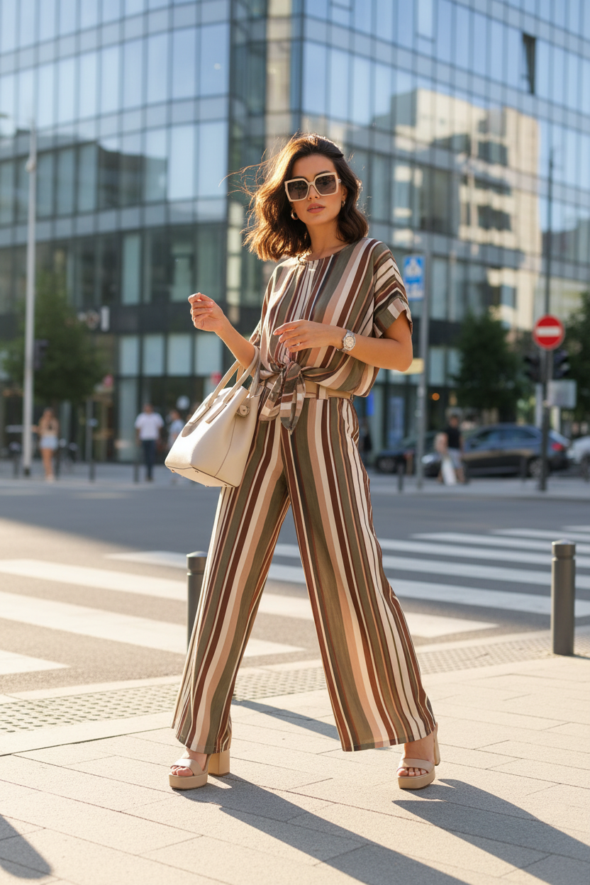 Ριγέ σετ με μοντέλο street city style