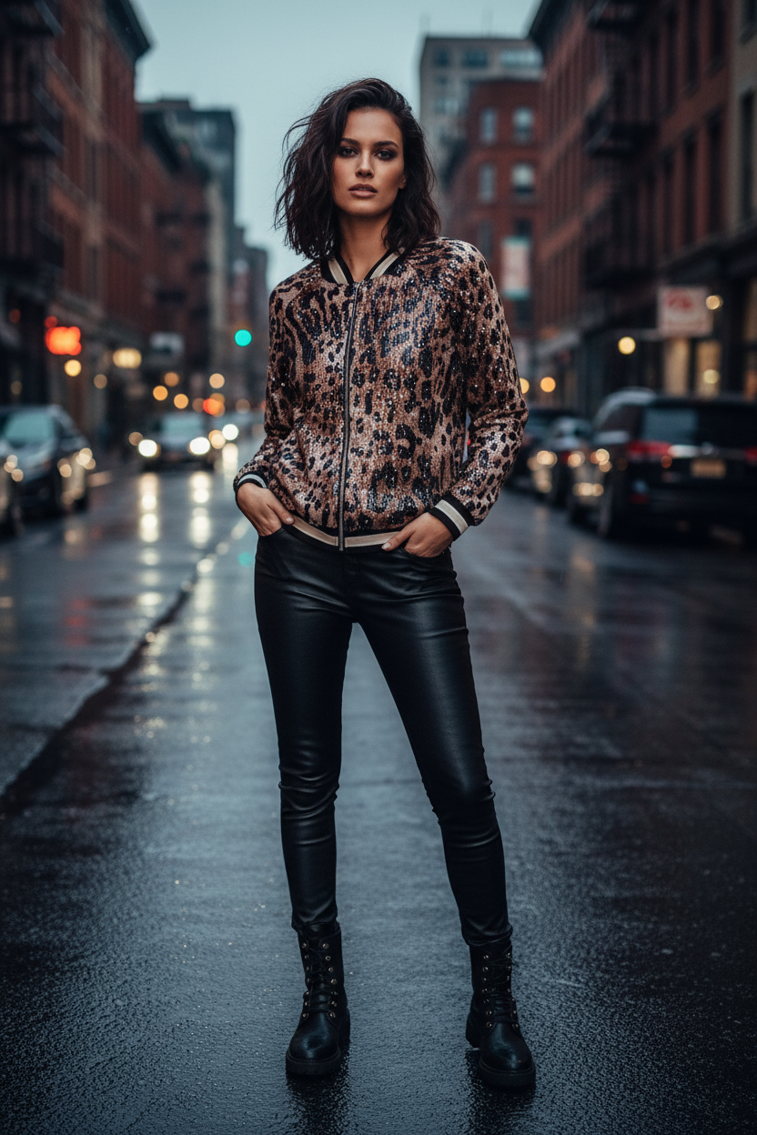 Sequin Bomber Leopard Καφέ - Rock Style