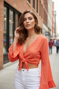 Wrap Top Βολάν Κοραλί Street Style