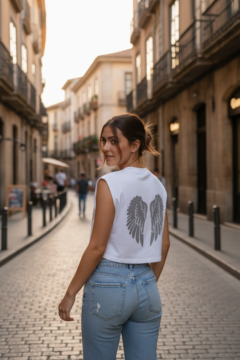 Λευκό Crop Top Angel Wings