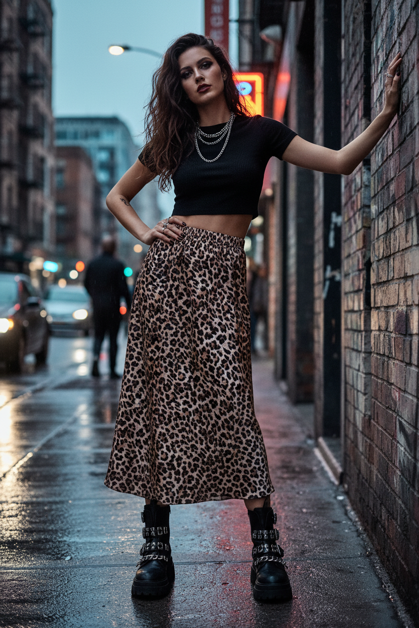Maxi Φούστα Leopard Rock Style