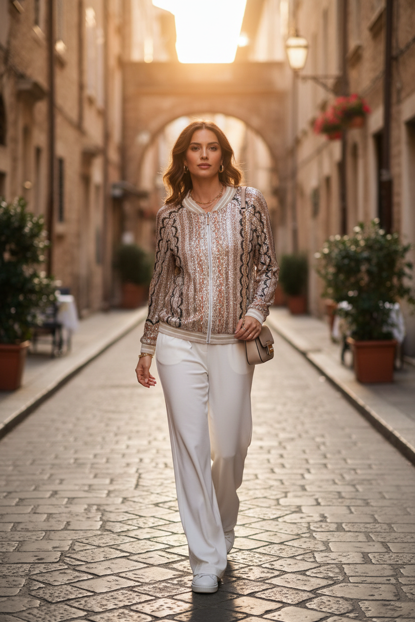 Sequin Bomber Snake Εκρού - Street Style