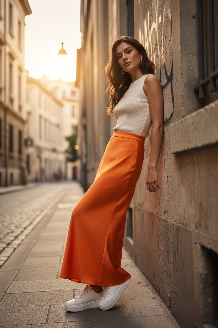 Maxi Φούστα Πορτοκαλί Golden Hour