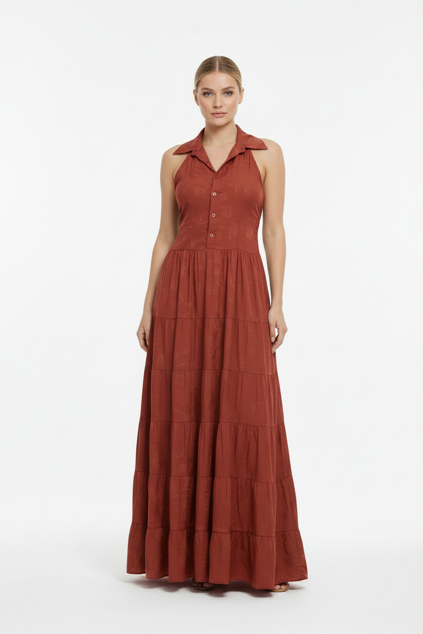 Gorgeous Glow Maxi Φόρεμα Κεραμιδί - Μπροστά