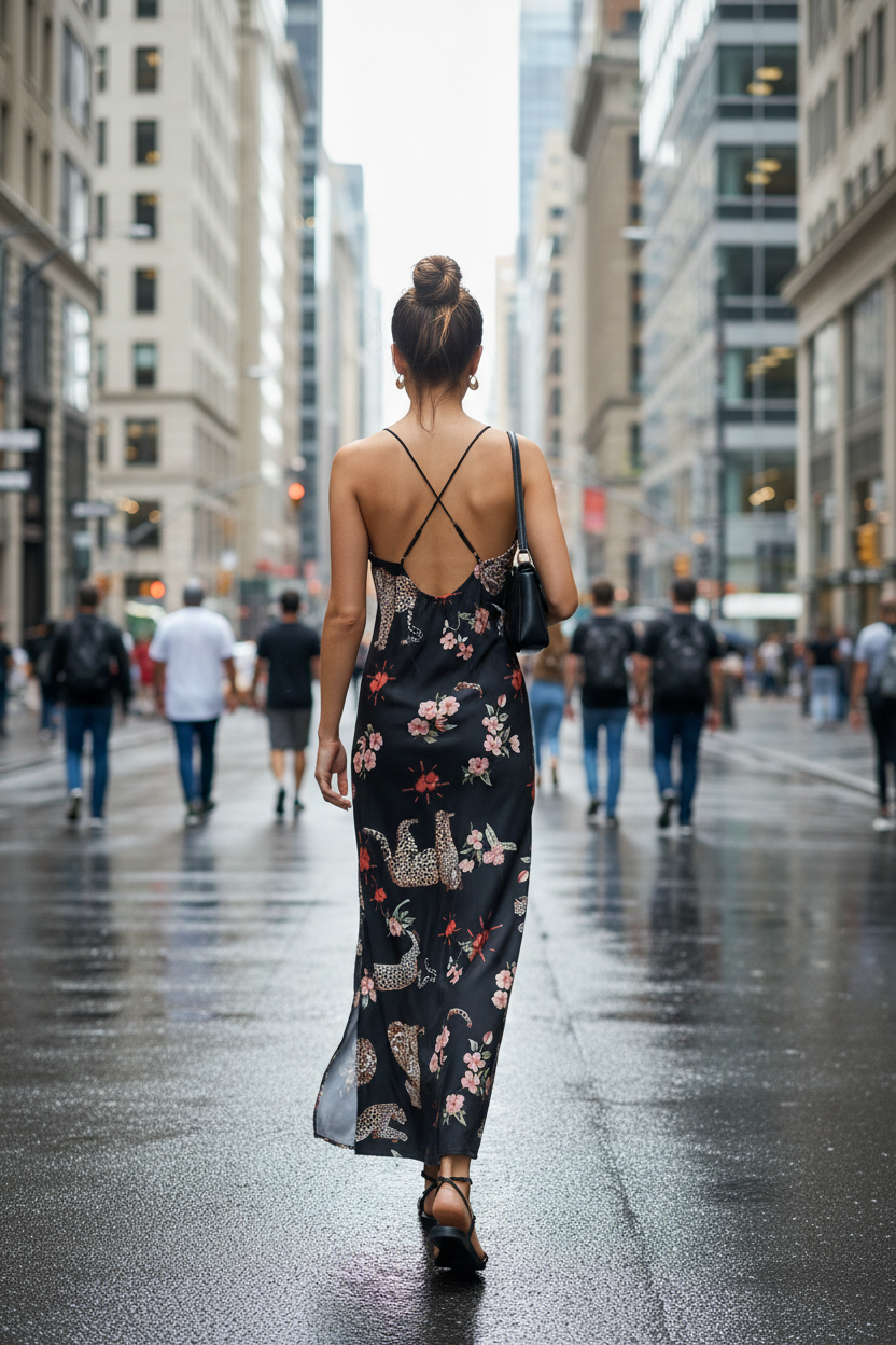 Maxi Φόρεμα Leopard Floral - χιαστί πλάτη