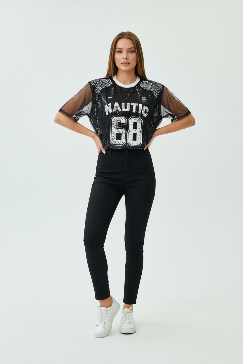 T-Shirt Nautic 68 μαύρο με τούλι