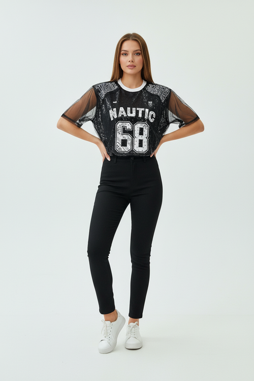 T-Shirt Nautic 68 μαύρο με τούλι