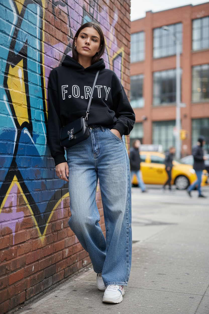 Wide-Leg Τζιν - Street Style